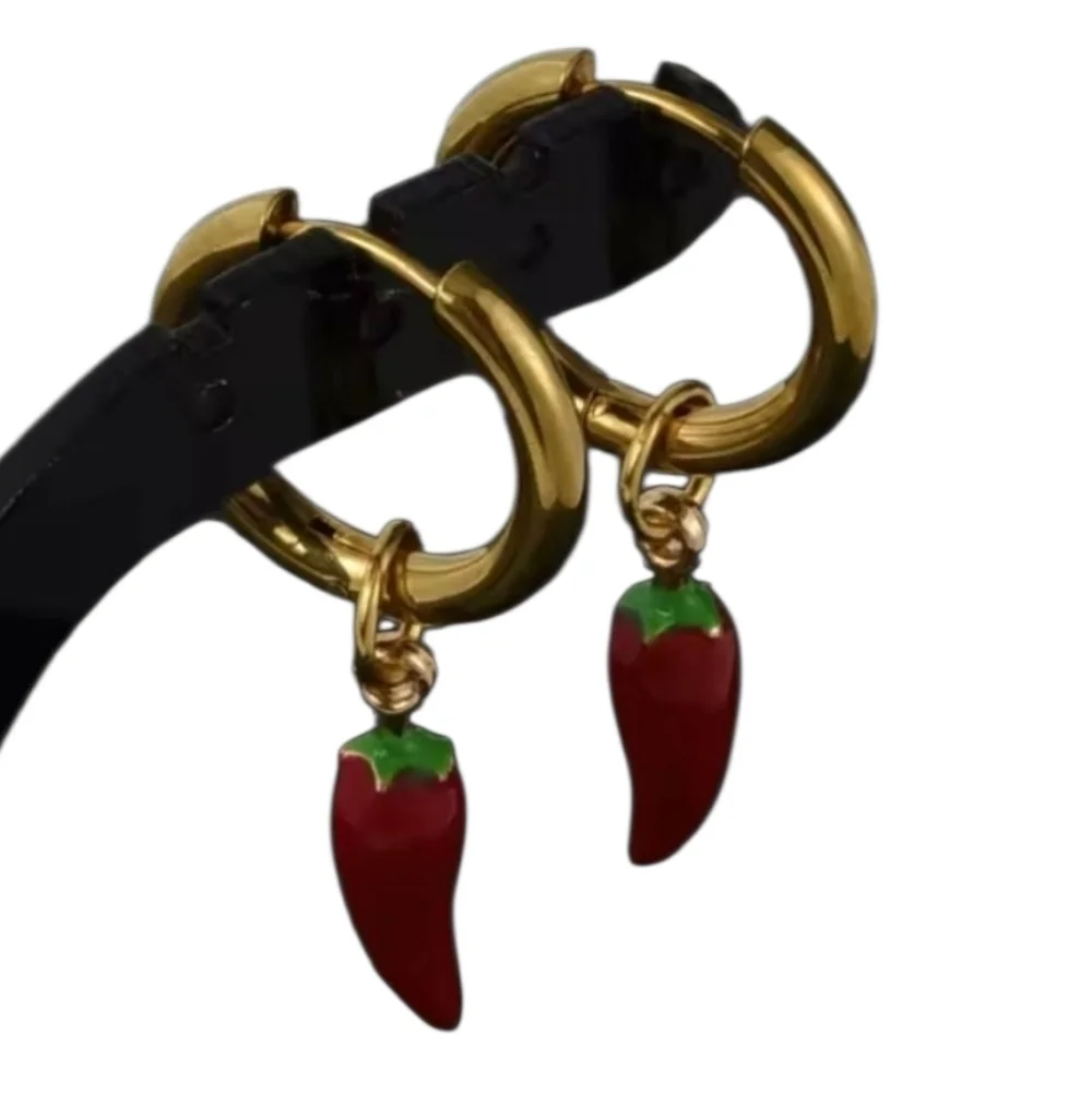 ModCloth Red Chili Pepper Hoop Earrings Food Fun | NWOT